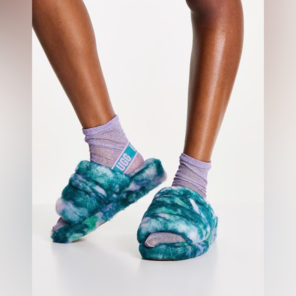 UGG® Oh Yeah Marble Slide Flat Sandals in Aquatic Blue